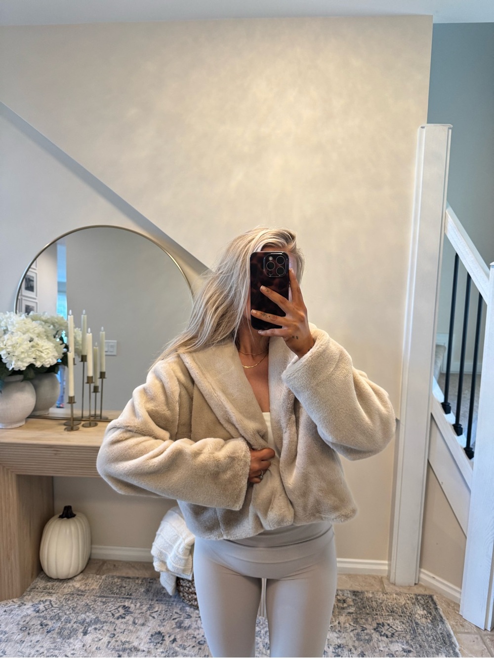 Faux Fur Jacket in Beige